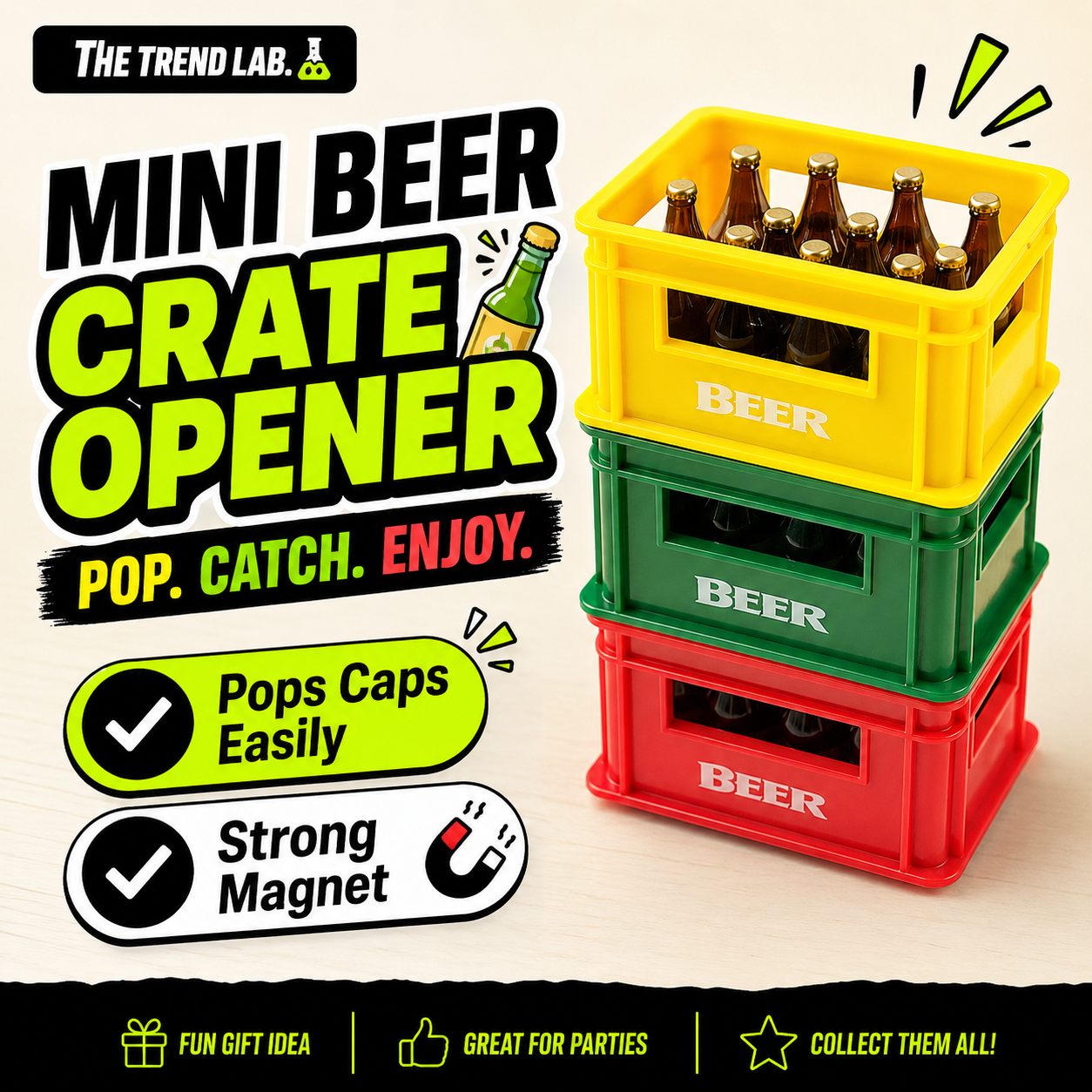 CrateCracker – Magnetic Beer Crate Bottle Opener (Pack of 3)