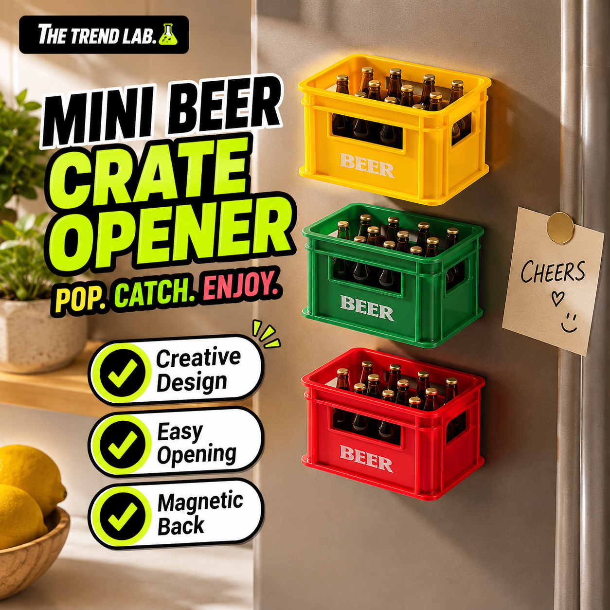 CrateCracker – Magnetic Beer Crate Bottle Opener (Pack of 3)