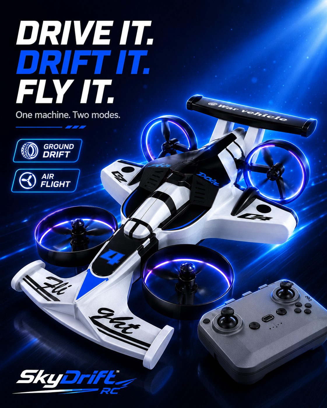 SkyDrift RC™ — 2-in-1 Land & Air RC Car + Plane | 360° Drift, One-Touch Lift-Off