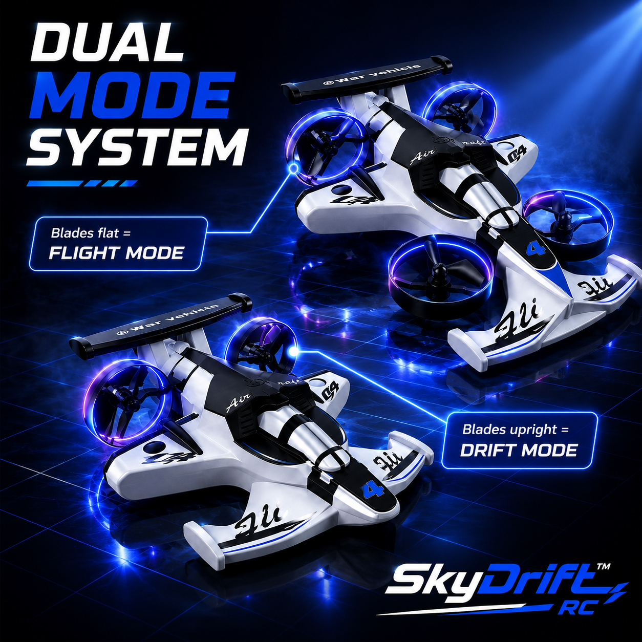 SkyDrift RC™ — 2-in-1 Land & Air RC Car + Plane | 360° Drift, One-Touch Lift-Off