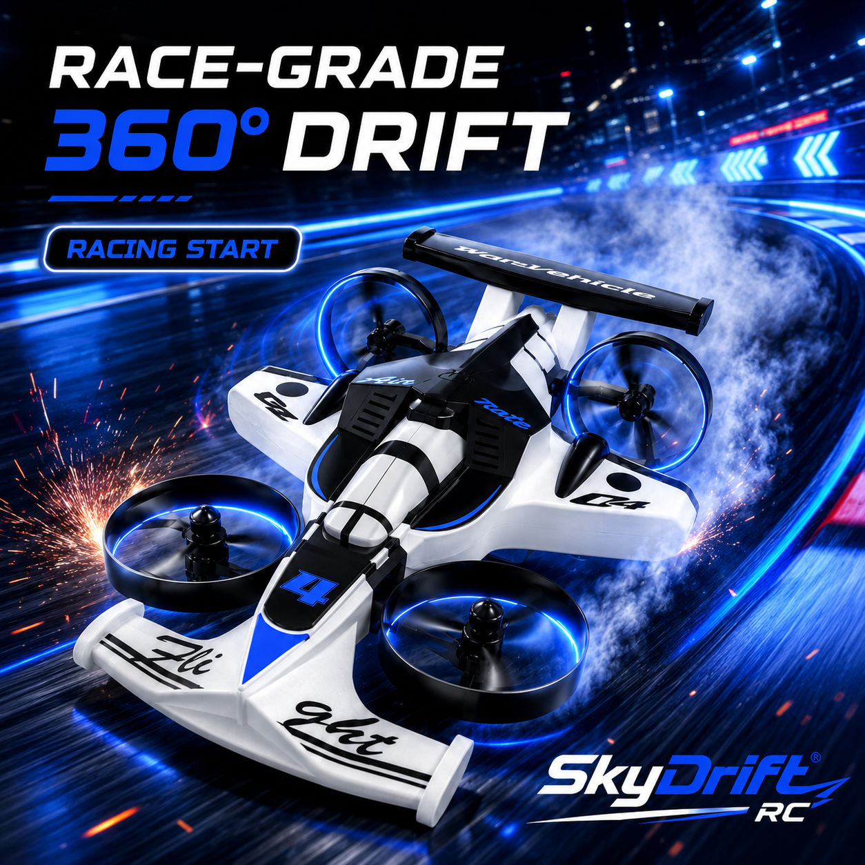SkyDrift RC™ — 2-in-1 Land & Air RC Car + Plane | 360° Drift, One-Touch Lift-Off