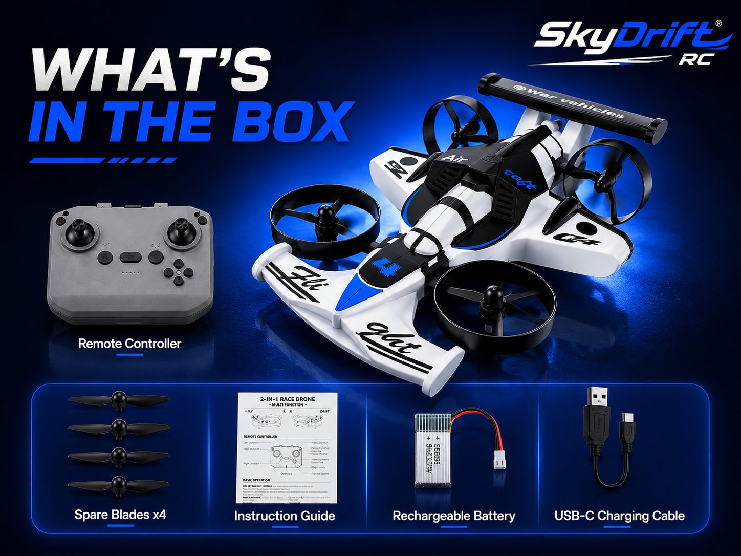 SkyDrift RC™ — 2-in-1 Land & Air RC Car + Plane | 360° Drift, One-Touch Lift-Off