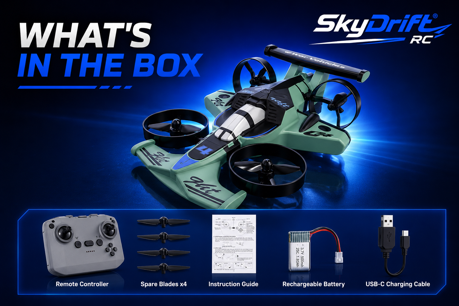 SkyDrift RC™ — 2-in-1 Land & Air RC Car + Plane | 360° Drift, One-Touch Lift-Off