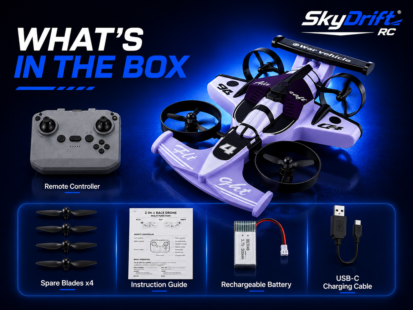 SkyDrift RC™ — 2-in-1 Land & Air RC Car + Plane | 360° Drift, One-Touch Lift-Off