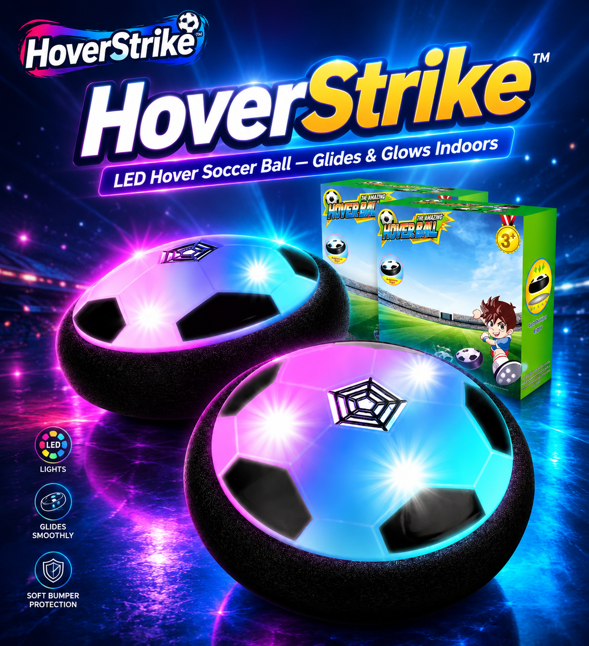 HoverStrike™ — LED Hover Soccer Ball | Indoor Glide Air Soccer for Kids